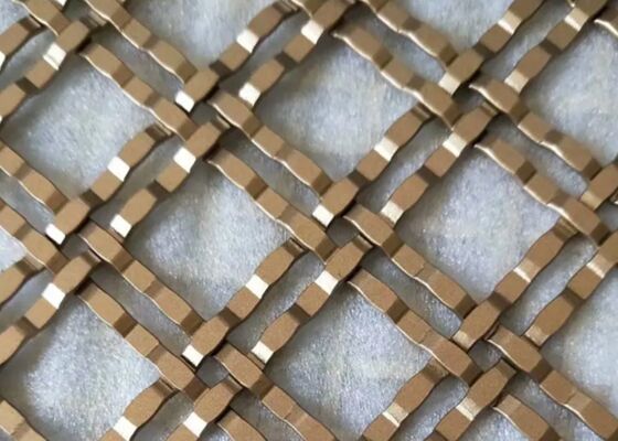 Customizable Herringbone Brass-Ss Decorative Mesh For Building Exterior Partitions And Facade Cladding.